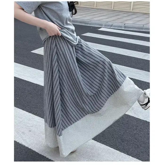 Jupe longue maxi évasée à rayures rétro japonaises pour femme