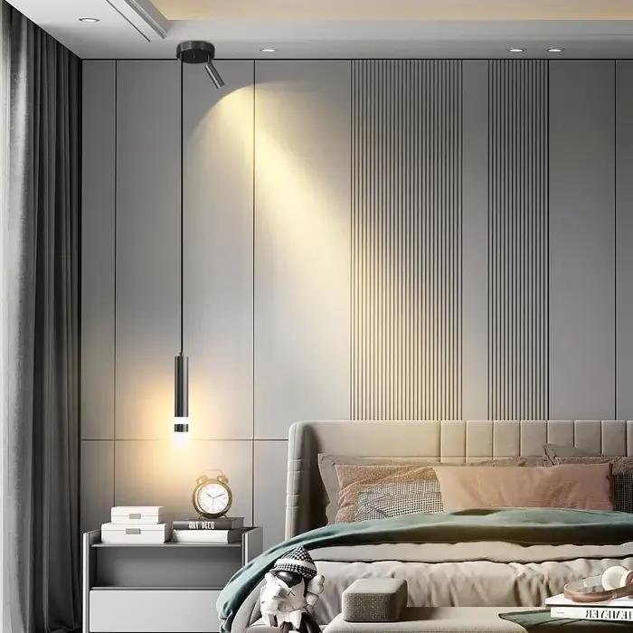 Moderne Led longue suspension pour chambre chevet salon lampes suspendues éclairage de lecture Double projecteur décor lustre