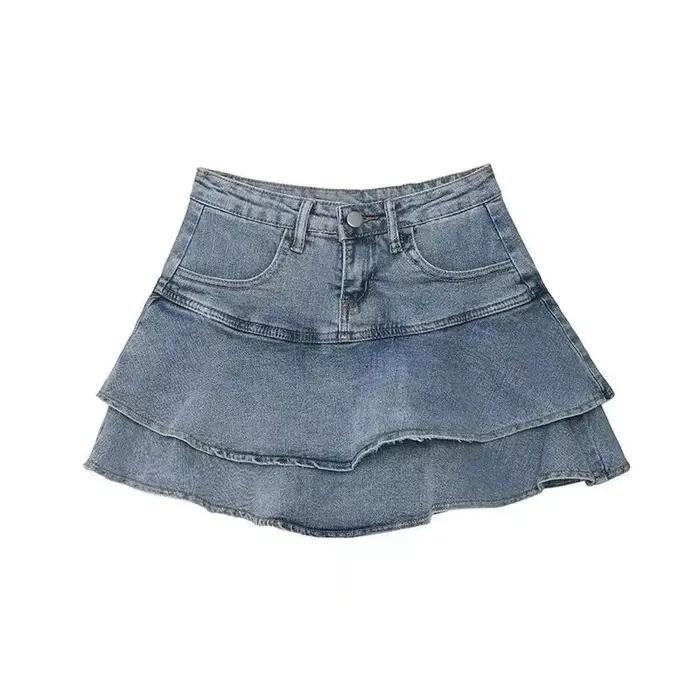 Jupe mini taille haute en jean pour femme