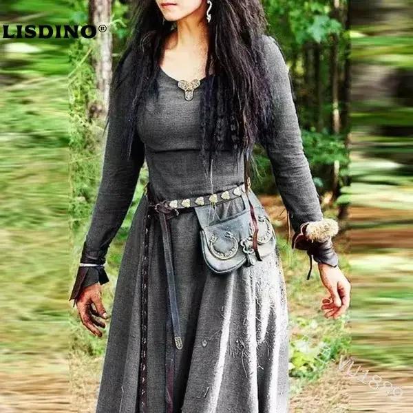 Robe féérique elfique celtique vintage gothique viking printemps automne cosplay femmes haute élasticité coton traditionnelle fantastique