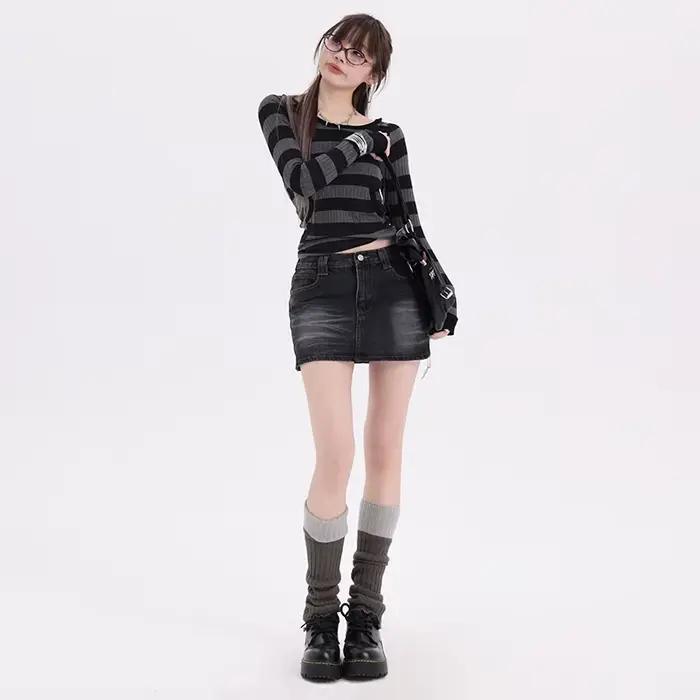 Mini jupe en denim rétro pour femme