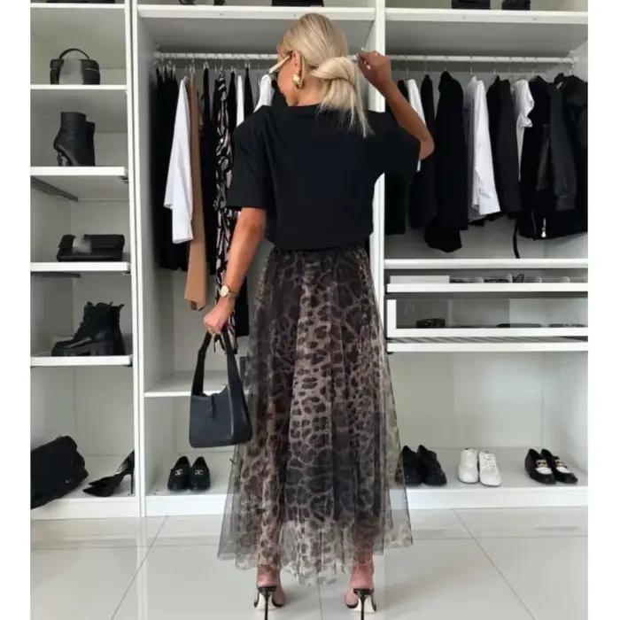 Jupe léopard imprimée pour femmes, drap fin polyester et élasthanne, ajustement lâche, style streetwear, nouvelle collection automne-hiver 2024, longueur cheville, tricoté