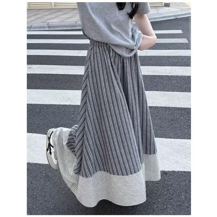 Jupe longue maxi évasée à rayures rétro japonaises pour femme