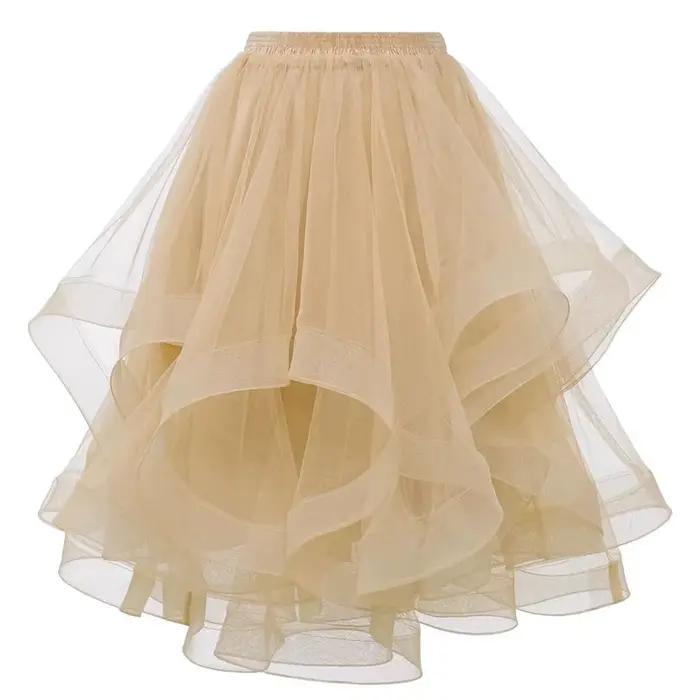 Mode Tulle jupe printemps été femmes irrégulière mi-longue maille a-ligne