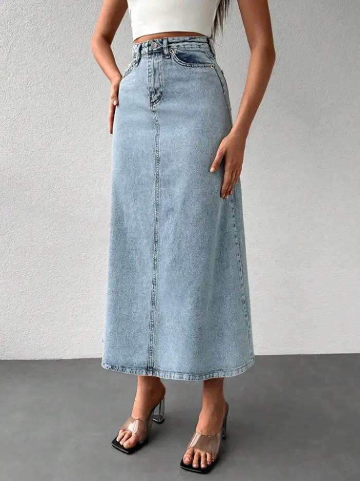 Jupe midi en jean mi-longue pour femme