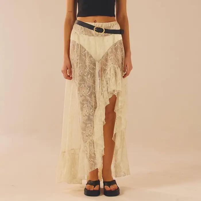 Femmes asymétrique dentelle jupes fluides Vintage