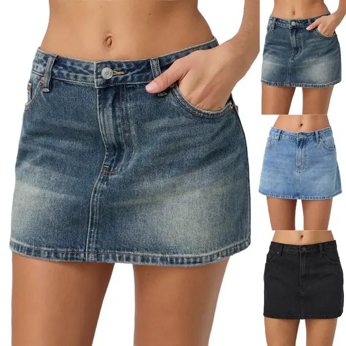 Vintage Denim Mini jupes pour femmes mode d'été taille haute droite courte Faldas décontracté Streetwear classique Jean jupe