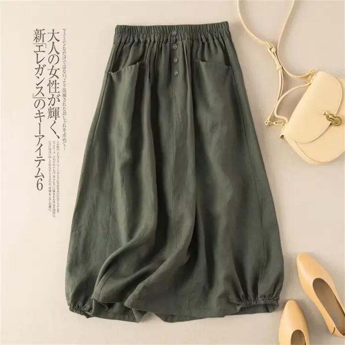 Jupe femme coton lin décontracté a-ligne jupes longues