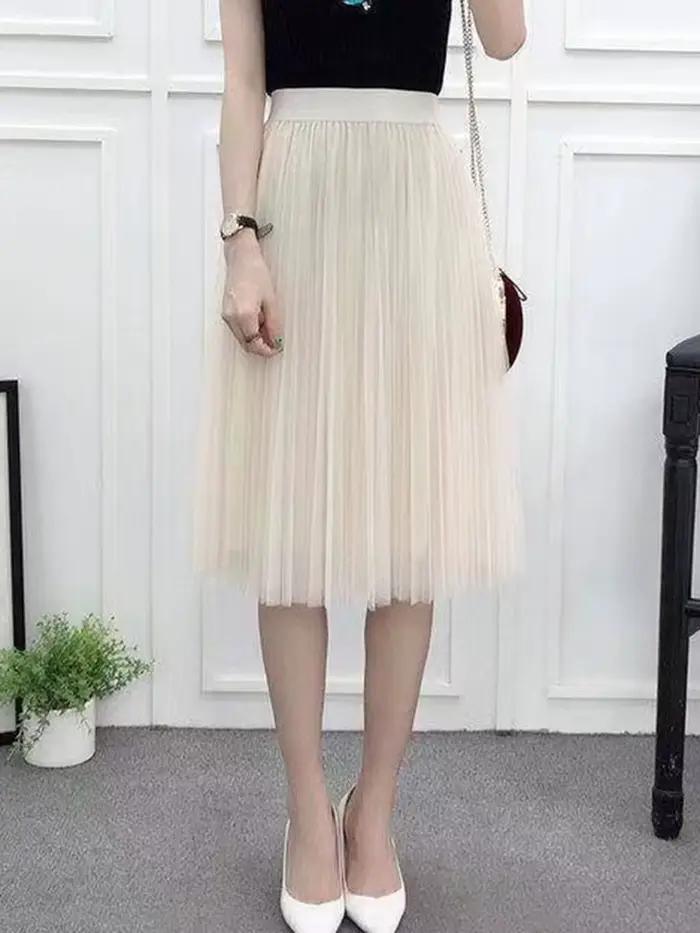 Femmes élégantes jupe en Tulle mode coréenne maille blanc une ligne dames