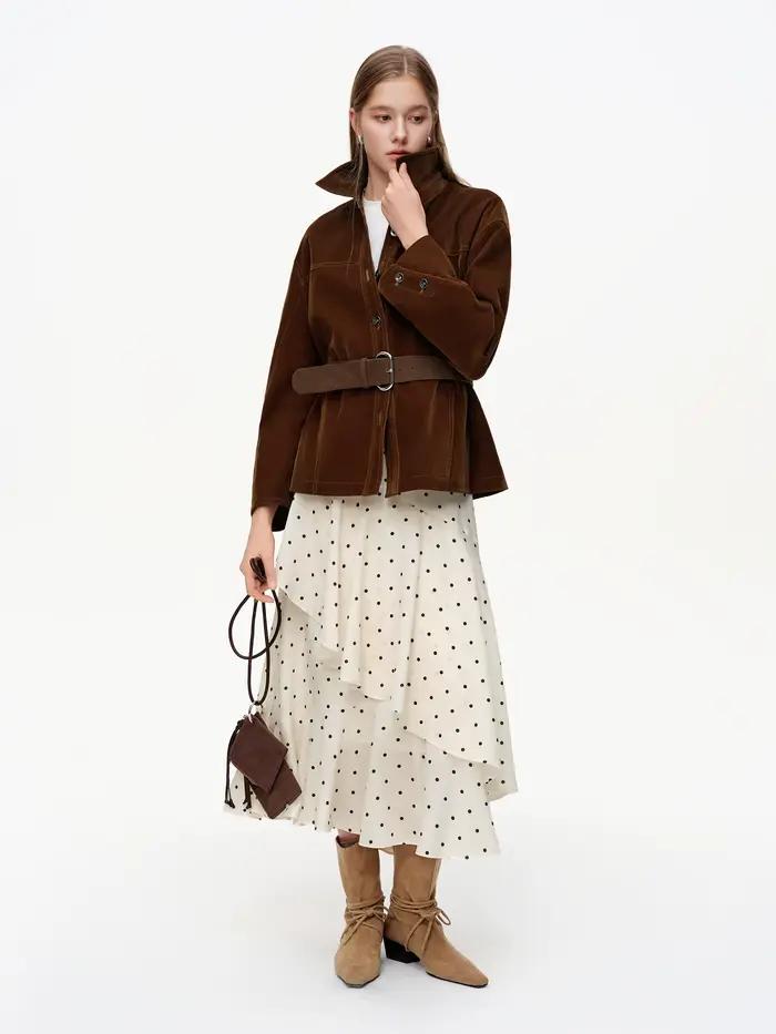 Jupe Valse à Pois DUSHU Printemps 2026 Pour Femme Occasions Spéciales Sortie Nocturne Soirée Chic Mi-Mollet Décontracté Polyester