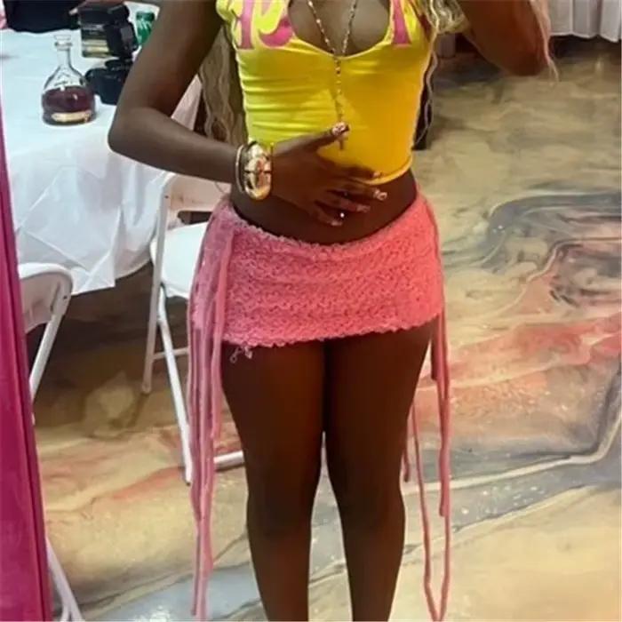 Jupe courte Y2K en tricot duveteux pour femme