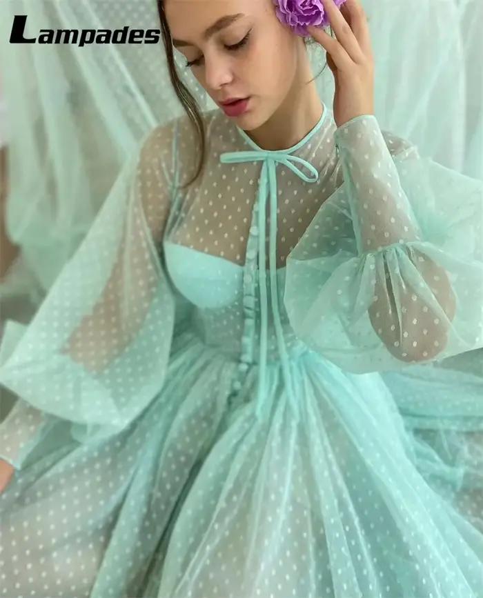 Robe de Bal à Manches sulfen Tulle Vert Turquoise pour Femme