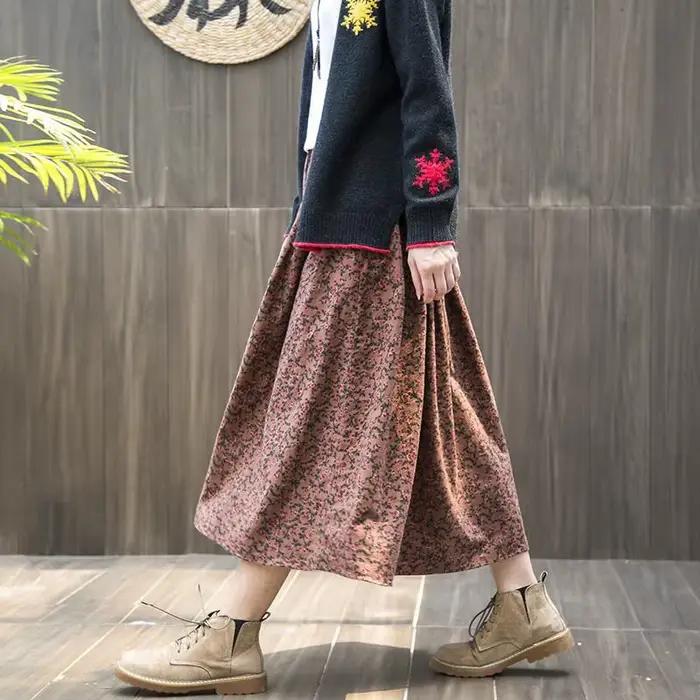 Jupe longue en coton et lin pour femme