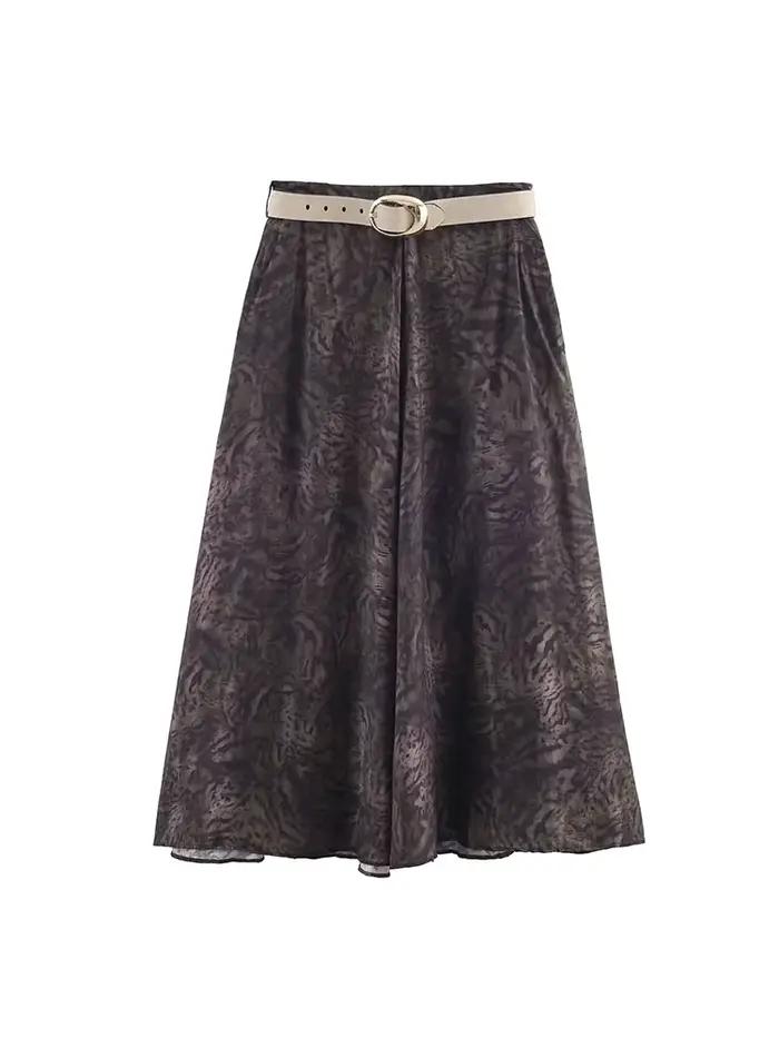 HH femme été fête mince jupe longue nouvelle mode fermeture éclair impression ceinture décoration décontracté