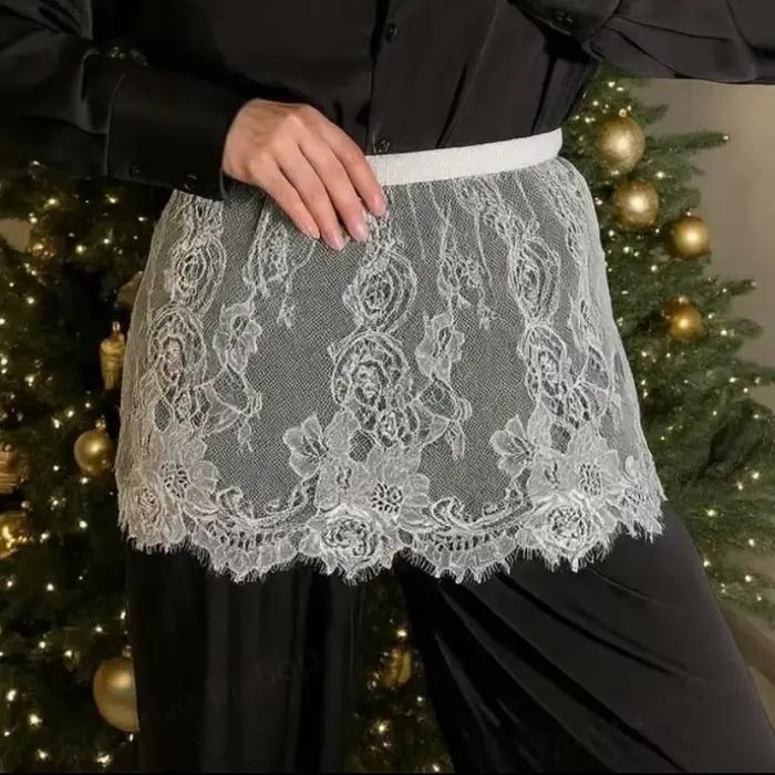 Mini-jupe sexy transparente en dentelle et maille pour femme