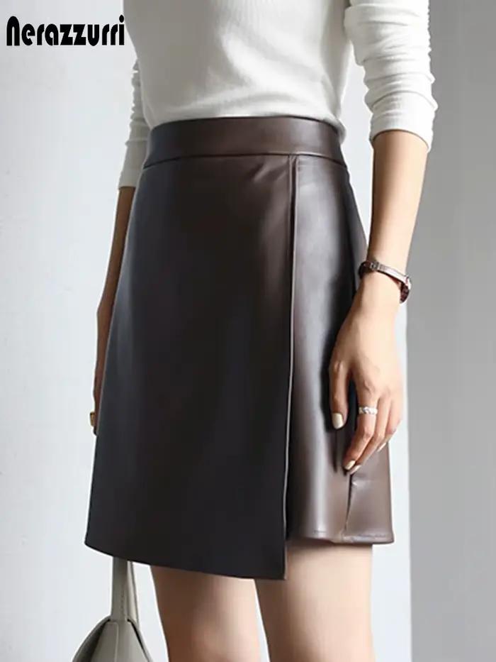 Nerazzurri printemps mini jupes en simili cuir pour femmes 2021 marron jupe courte