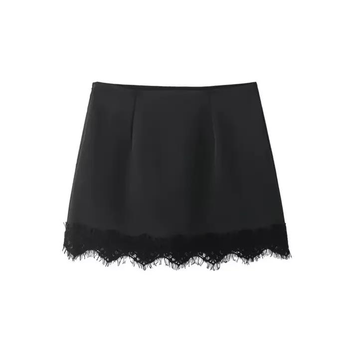 Jupe midi femme avec ourlet en dentelle