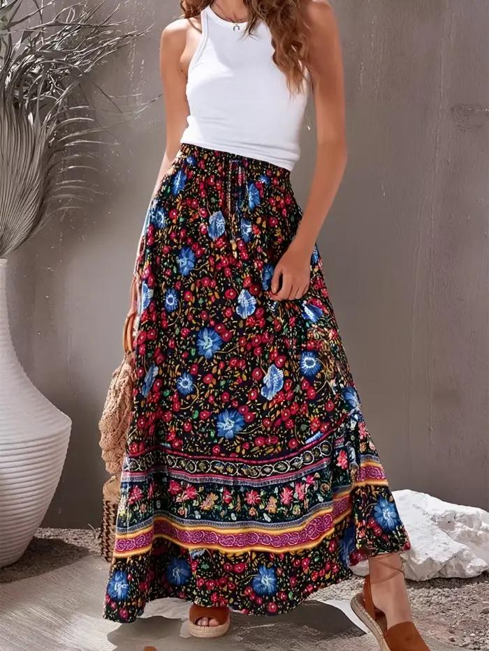 Jupe longue en coton rayonne pour femme