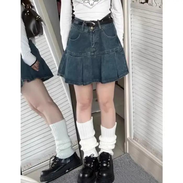 Jupe-short en jean bleu délavé vintage pour femme