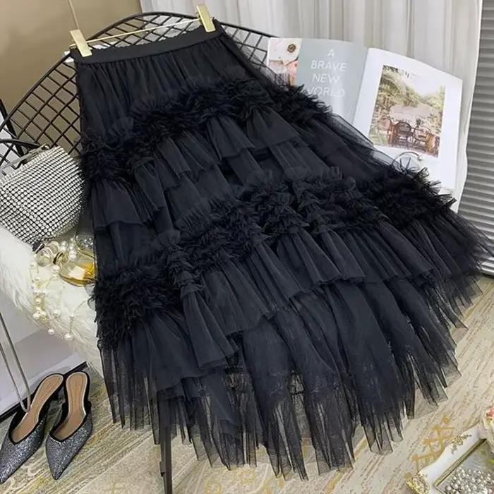 Jupe longue en maille polyester tutu plissé pour femme junior toutes saisons occassions spéciales casual chic elegance