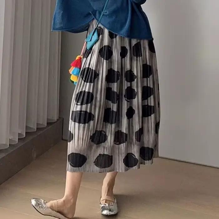 Miyake – demi-jupe plissée noire à pois pour femmes