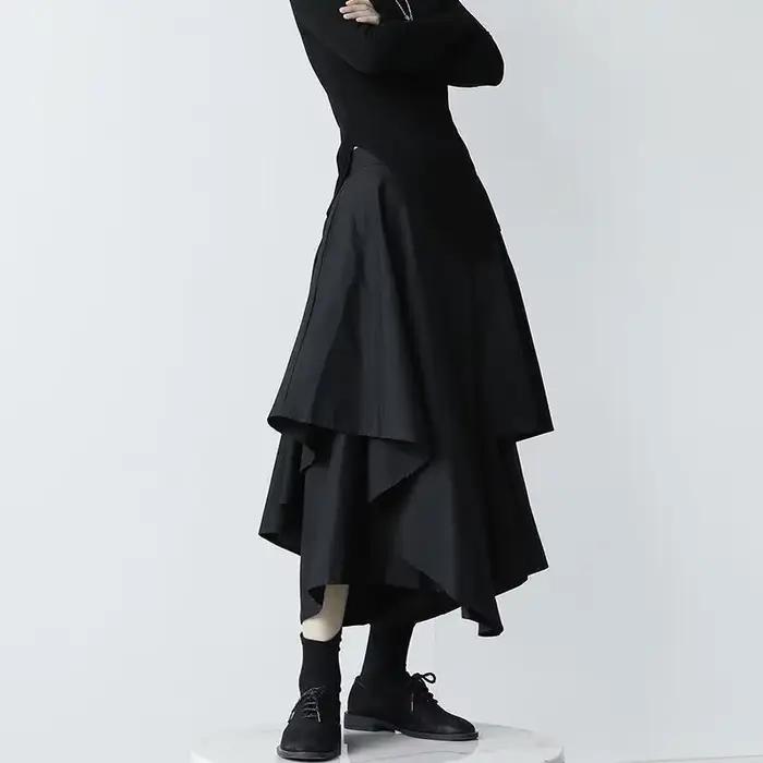 Femmes jupes noires japonais gothique irrégulière taille haute jupe plissée pantalon