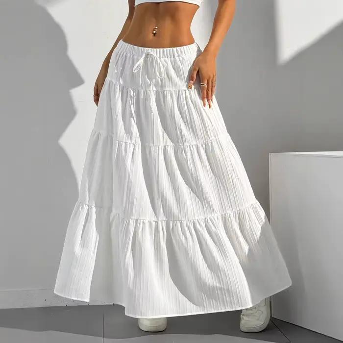 Boho blanc été jupe longue femmes ample fluide Maxi