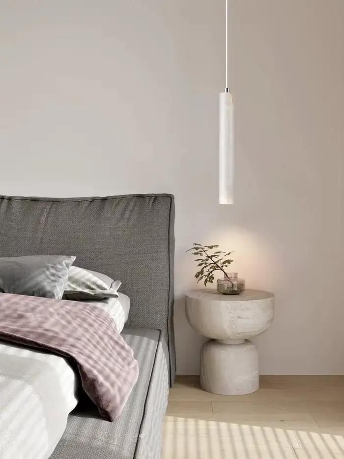 Lampe à pendentif LED à Tube Long, plafonnier en bois, Style japonais, vent silencieux, lustre de chevet de chambre à coucher, éclairage rétro moderne en travertin