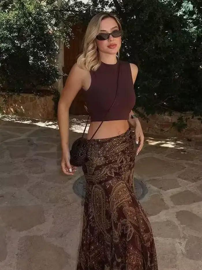 Jupe longue plissée à volants pour femmes, style vintage chic, décontractée, polyester, coupe régulière, longueur cheville, pour soirées et occasions spéciales