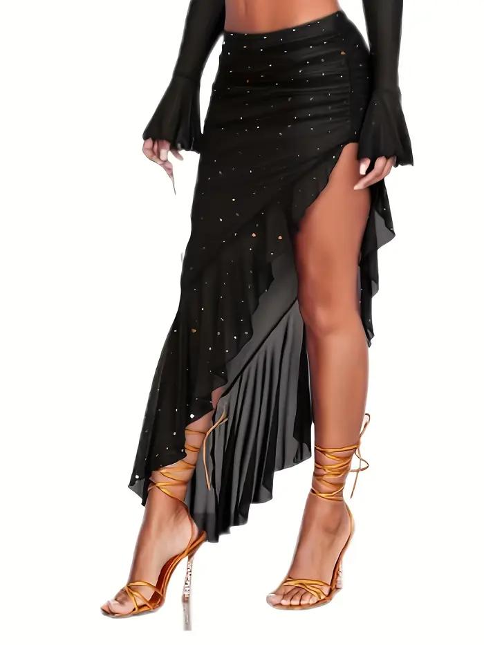 Jupe mi-longue asymétrique à paillettes pour femme