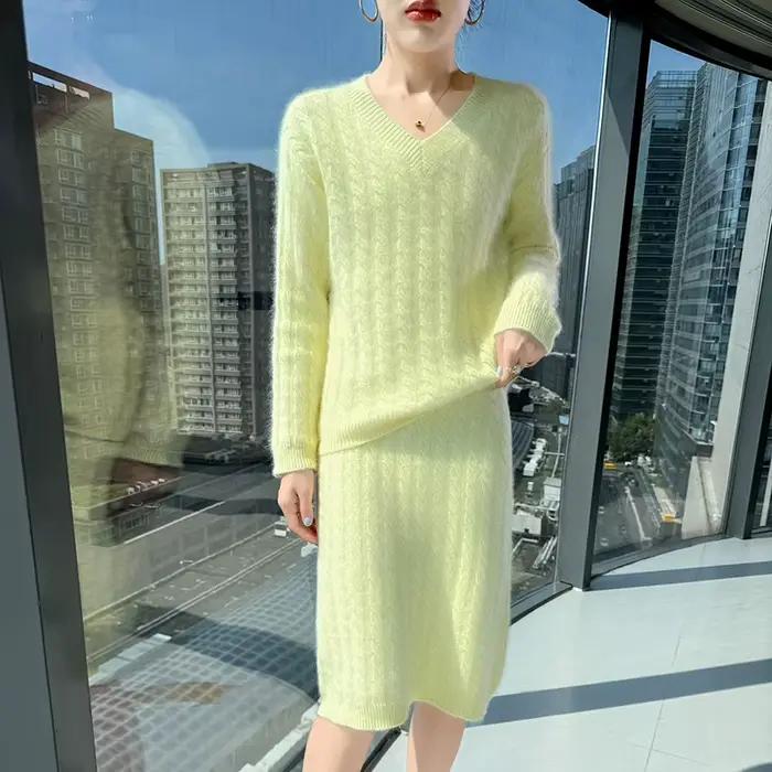 Jupe pull en laine de vison pour femme