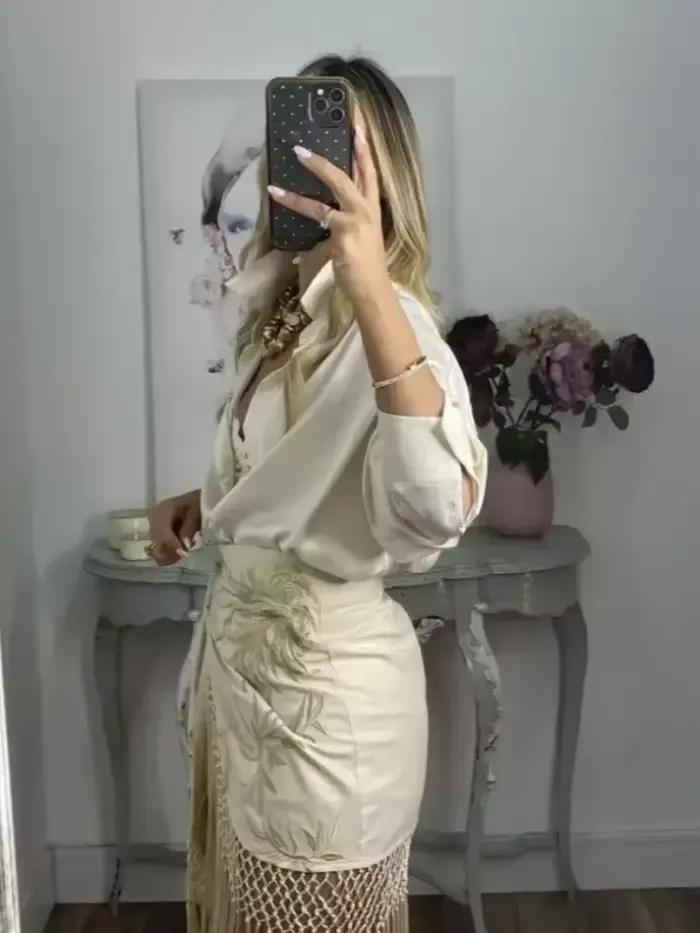 Mini jupe à franges brodée pour femmes