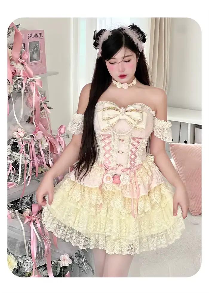 Ensemble de jupe rose Lolita originale pour filles