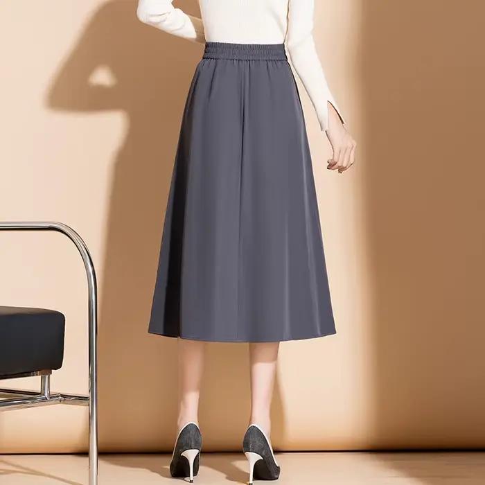 ZUZK femmes solide OL jupes nouveau printemps automne élastique taille haute femme élégante a-ligne mi-longue jupe noire Saia Preta