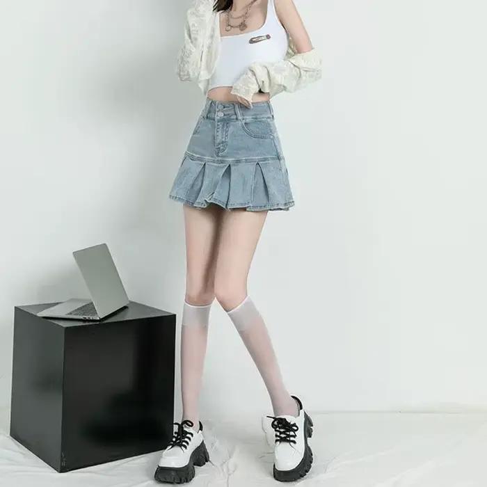 Jupes en jean à volants Gyaru pour femmes