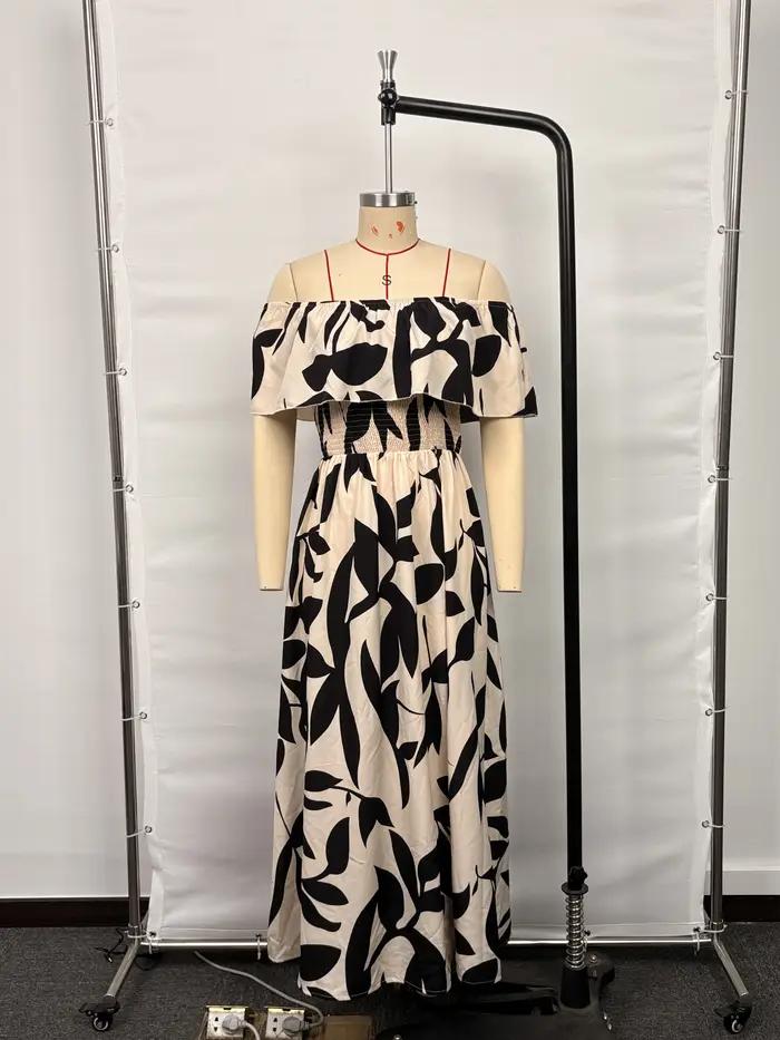 Jupe décontractée en polyester avec motif floral végétal pour femme, taille haute, longueur cheville, sans manches, pour été et vacances