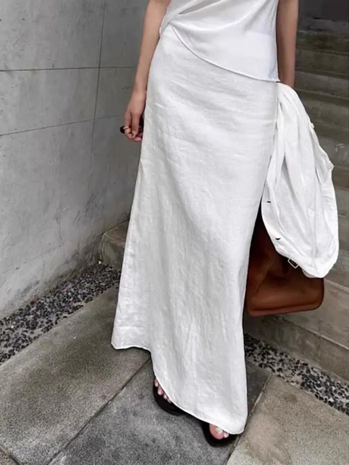 Jupe longue élégante en coton blanc uni pour femme
