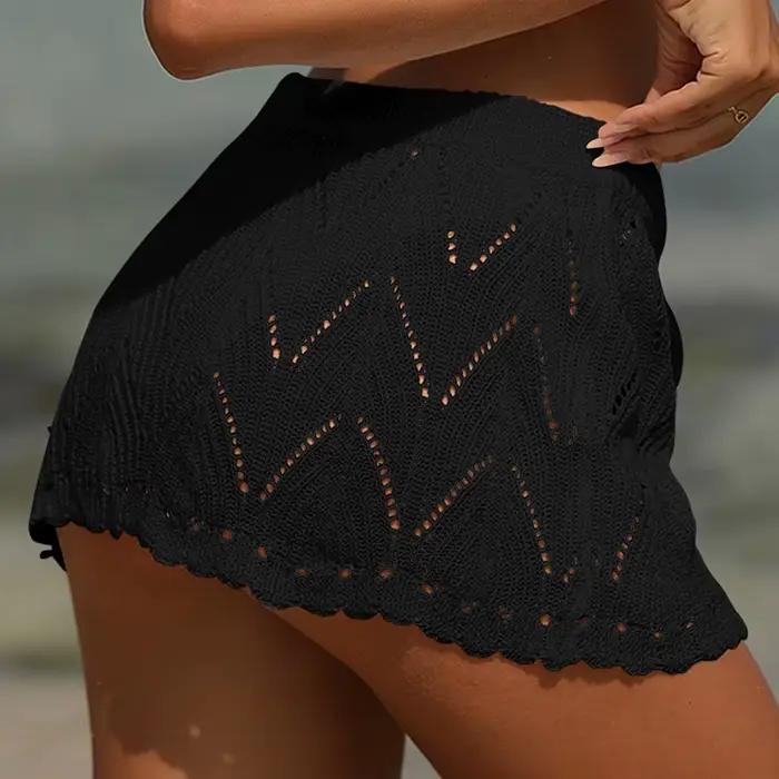 Femmes Crochet plage Bikini couvrir jupes été cordon taille haute tricoté Mini