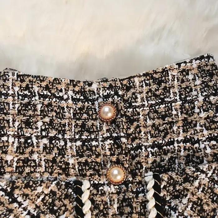 Jupe longue en laine à carreaux taille haute pour femmes