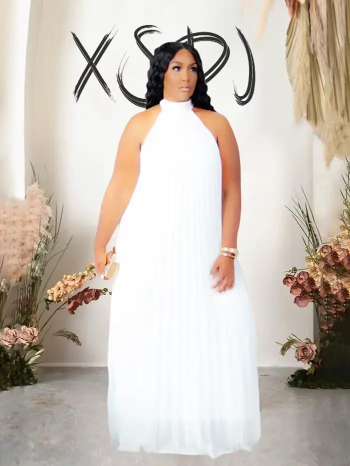Robe longue plissée en mousseline de soie pour femme