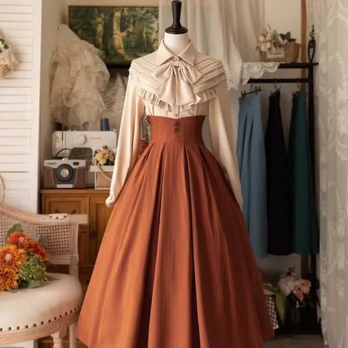 Jupe mi-longue Vintage victorienne Lolita pour femmes