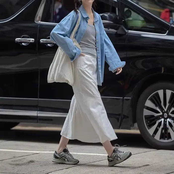 Jupe midi blanche à empiècements pour femme