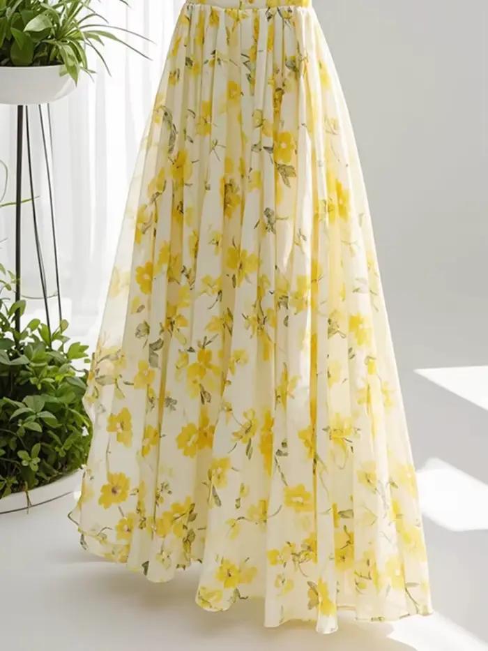 Jupes longues à fleurs jaunes pour femmes