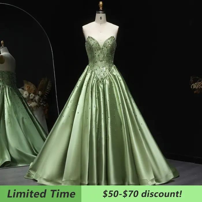 Robe de soirée longue en satin vert Sharon Said