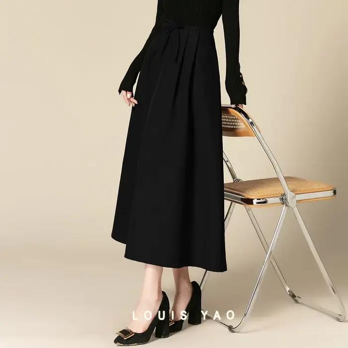 LOUIS YAO vêtements de travail chic jupe femme 2025 automne/hiver déplacements minimaliste luxe plissé nœud orné rétro
