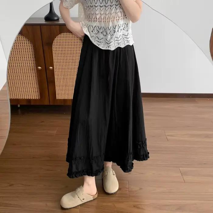 Jupe longue décontractée pour femme, couleur unie, à volants, taille élastique, coupe trapèze, jaune clair, pour printemps, été et vacances à la plage
