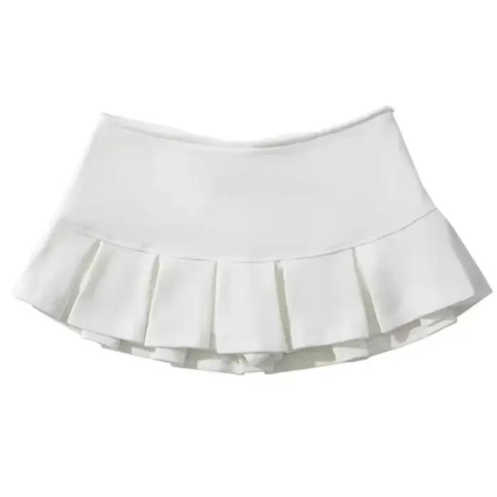 Jupe Taille Haute Plissée Femme Style Décontracté Été 2025 Mini-Jupe Polyester Blanc Gris Clair Noir Occasions Spéciales