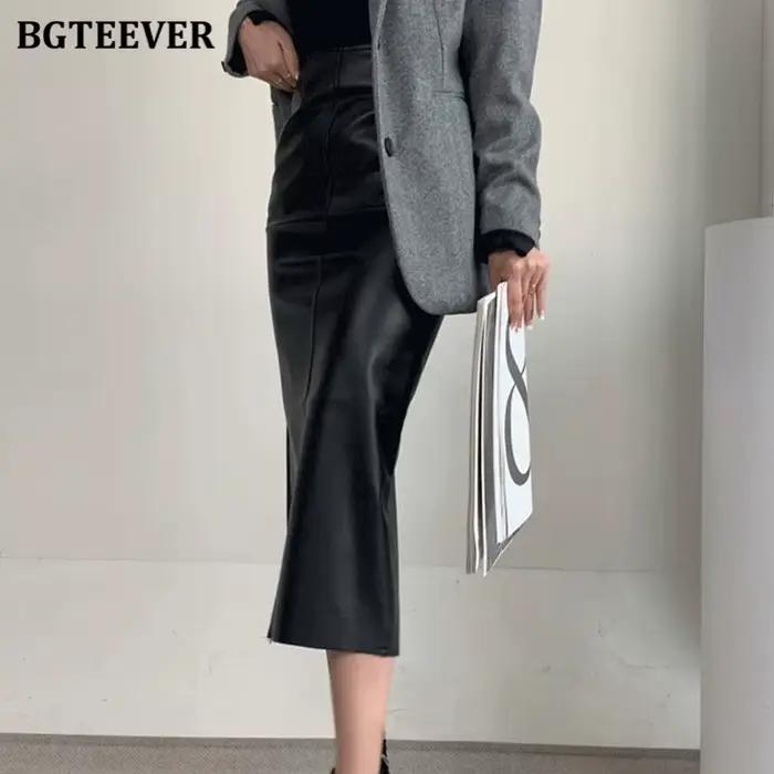 Jupes en cuir PU taille haute pour femmes