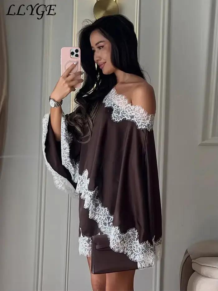 Robe longue plissée pour femme col rond sans manches dos nu chic polyester pour soirée été 2026 trapèze dentelle impression LLYGE