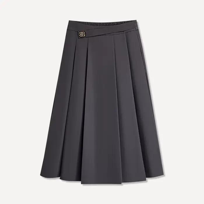 ZUZK femmes solide OL jupes nouveau printemps automne élastique taille haute femme élégante a-ligne mi-longue jupe noire Saia Preta